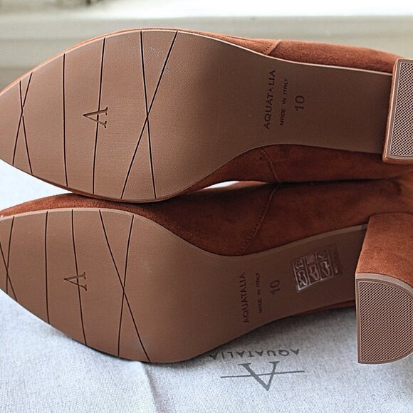 New in Box Aquatalia "Sierra" Water Resistant Suede Ankle Bootie - Ginger - 10 - Picture 6 of 11